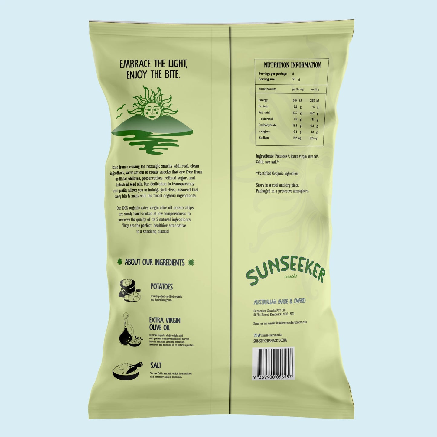 Organic Extra Virgin Olive Oil Potato Chips sprinkled with Celtic Sea Salt